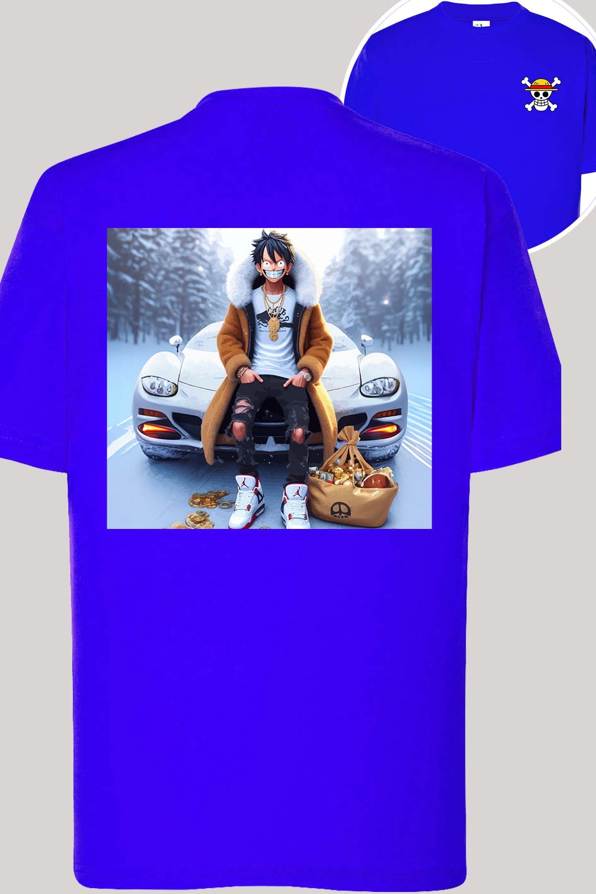 COULEUR:Bleu Roi|T-shirt Garçon | luffy neige Bleu Roi
