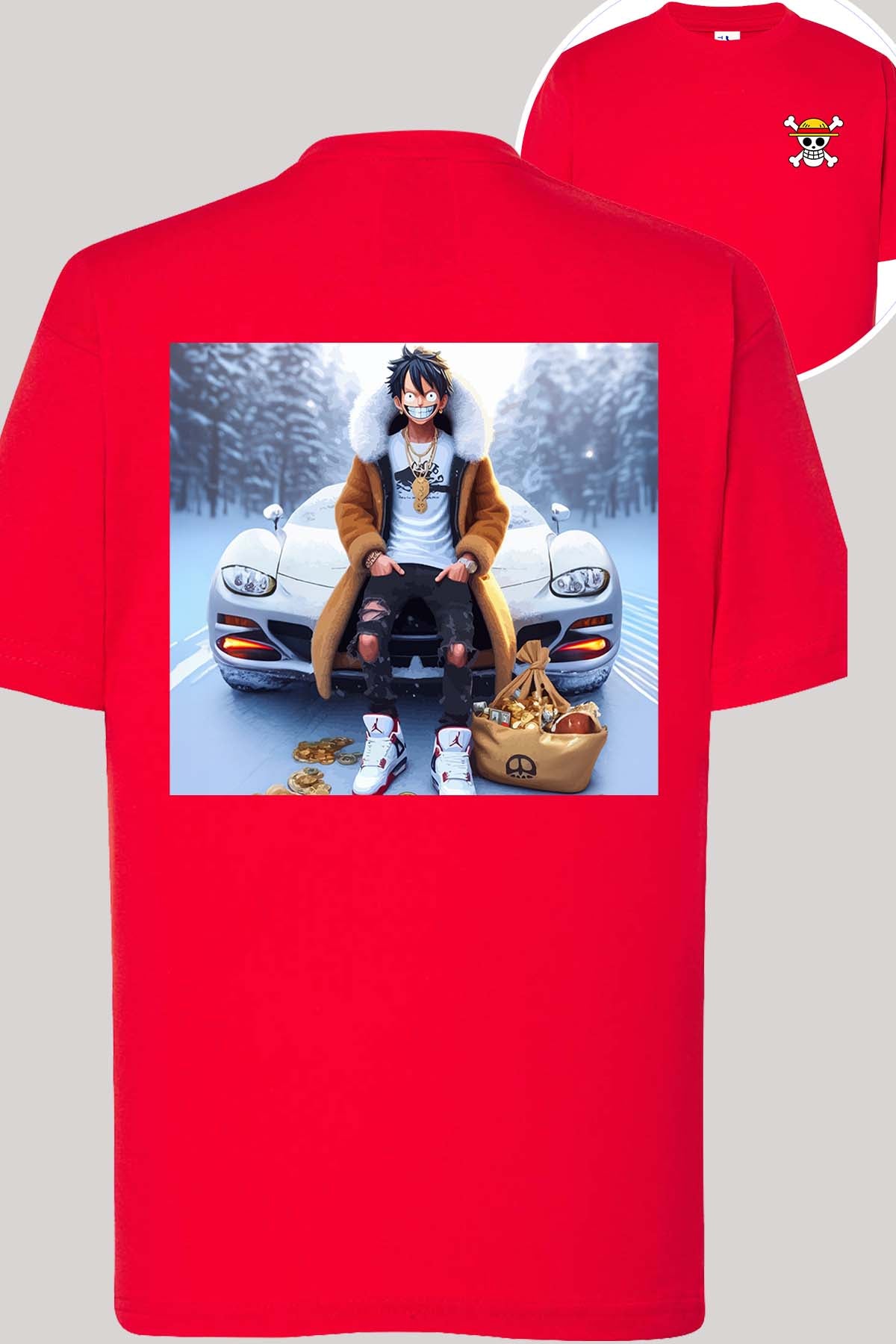 COULEUR:Rouge|T-shirt Garçon | luffy neige Rouge