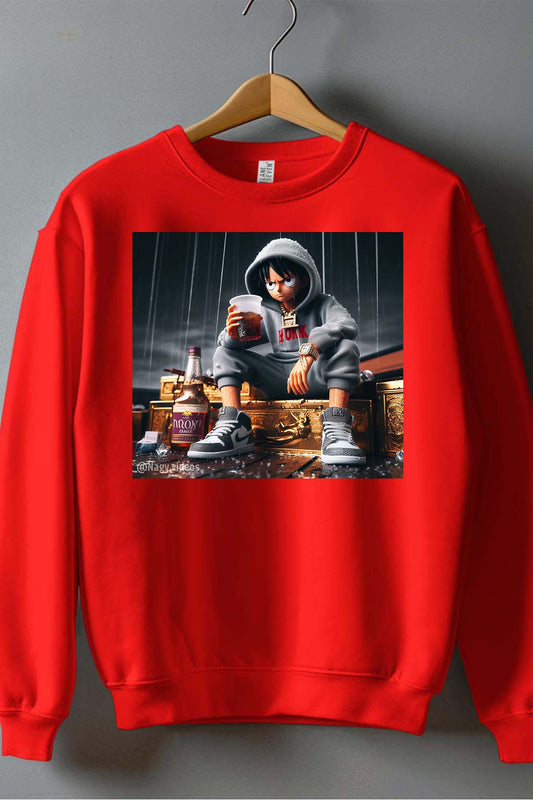 COULEUR:Rouge|Sweat Col Rond Garçon | luffy tisse Rouge
