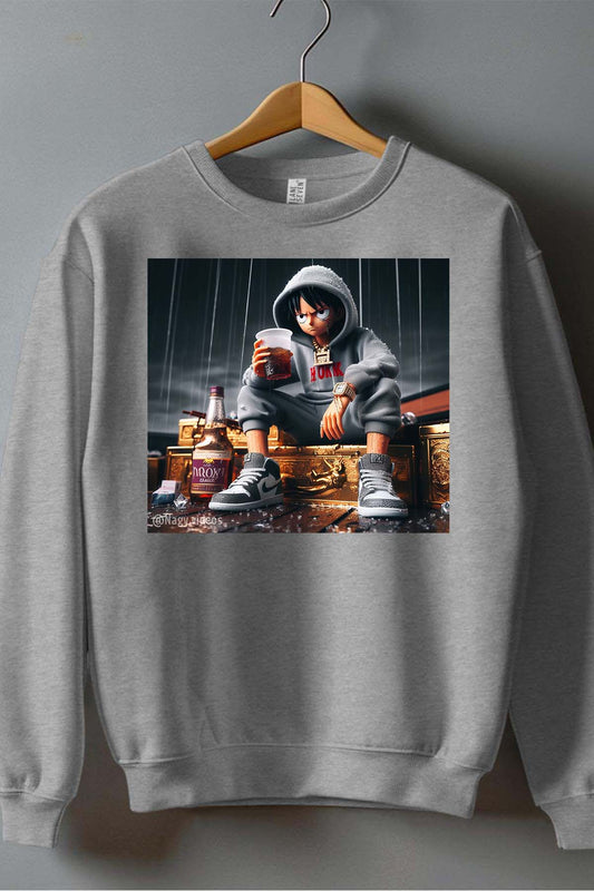 COULEUR:Gris|Sweat Col Rond Homme | luffy tisse Gris