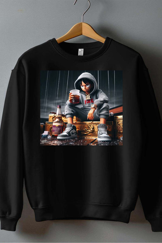 COULEUR:Noir|Sweat Col Rond Homme | luffy tisse Noir