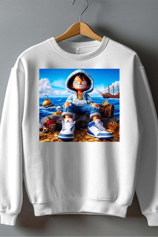 COULEUR:Blanc|Sweat Col Rond Garçon | luffy urban 2023 Blanc