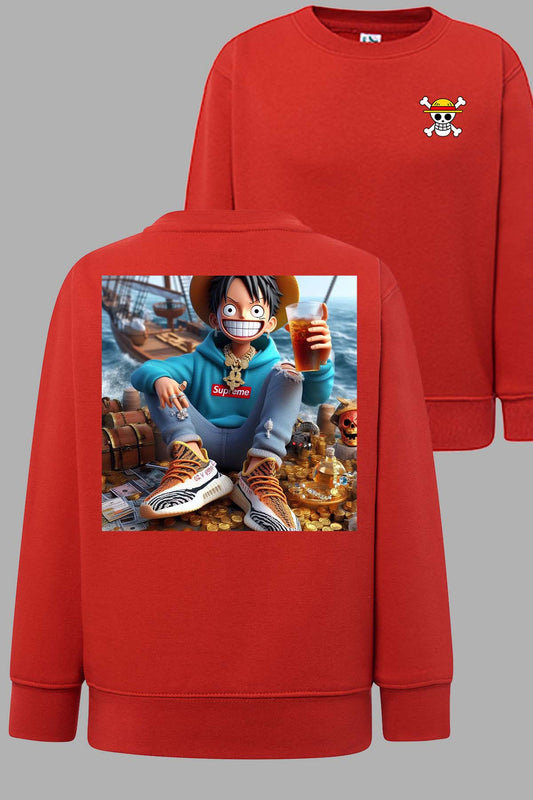 COULEUR:Rouge|Sweat Col Rond Garçon | luffy urban Boisson Rouge