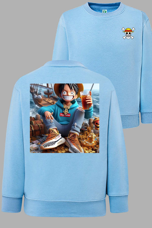 COULEUR:Bleu Ciel|Sweat Col Rond Homme | luffy urban Boisson Bleu Ciel