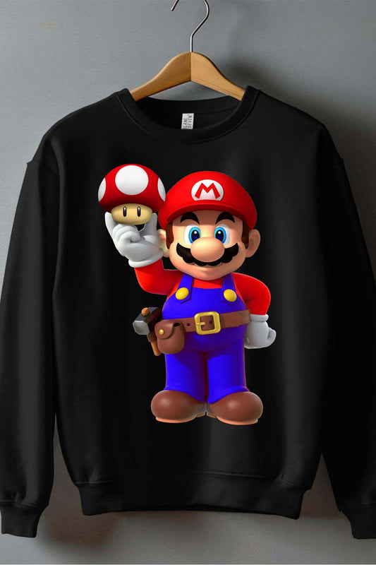 COULEUR:Noir|Sweat Col Rond Garçon | mario champignon Noir