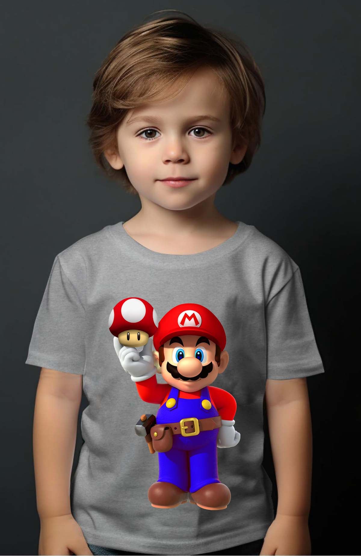 COULEUR:Gris|T-shirt Garçon | mario champignon Gris