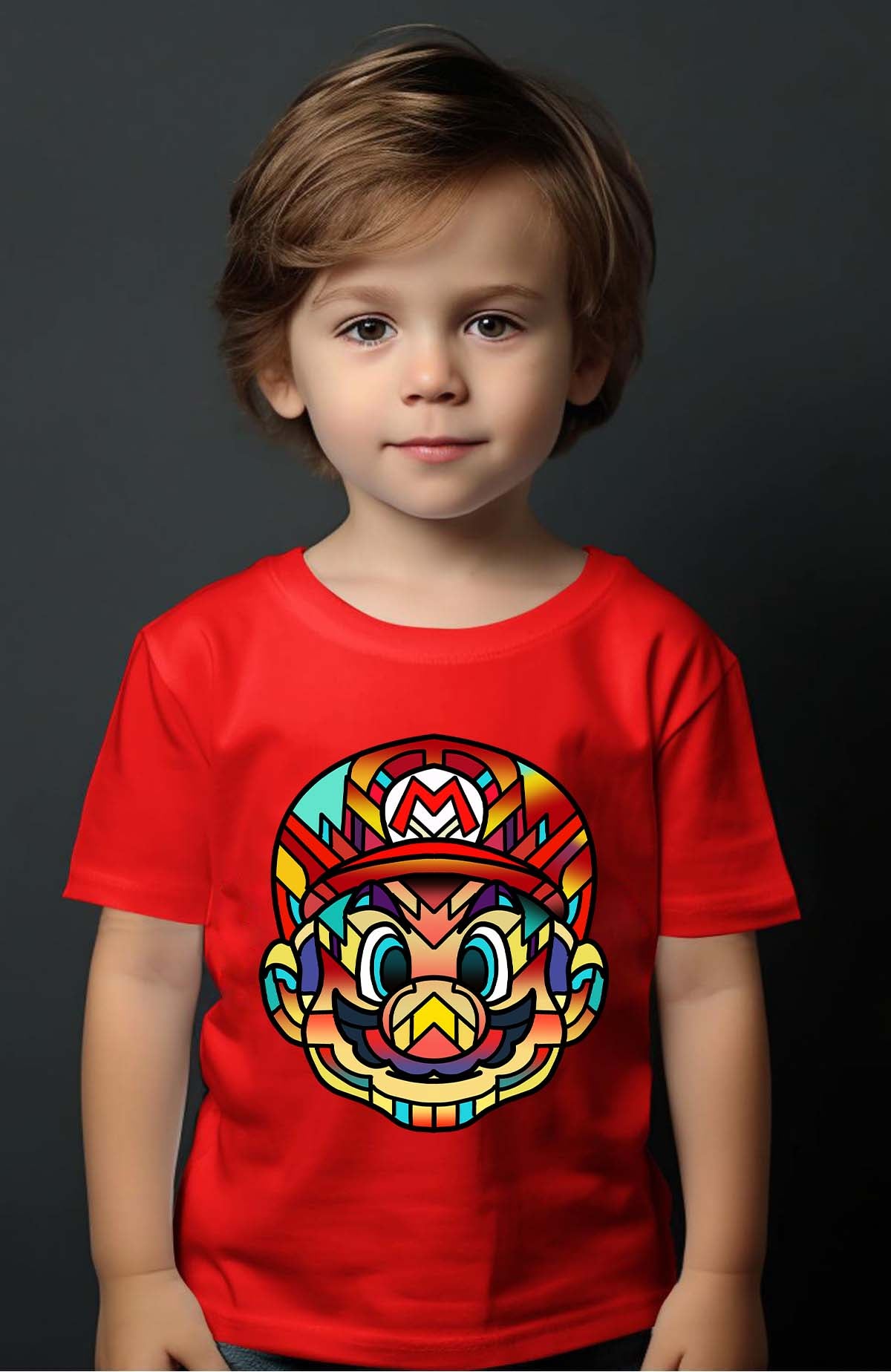 COULEUR:Rouge|T-shirt Garçon | mario mozaic Rouge