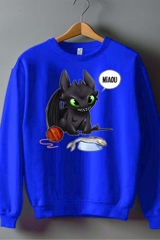 COULEUR:Bleu Roi|Sweat Col Rond Garçon | miaou pokemon Bleu Roi