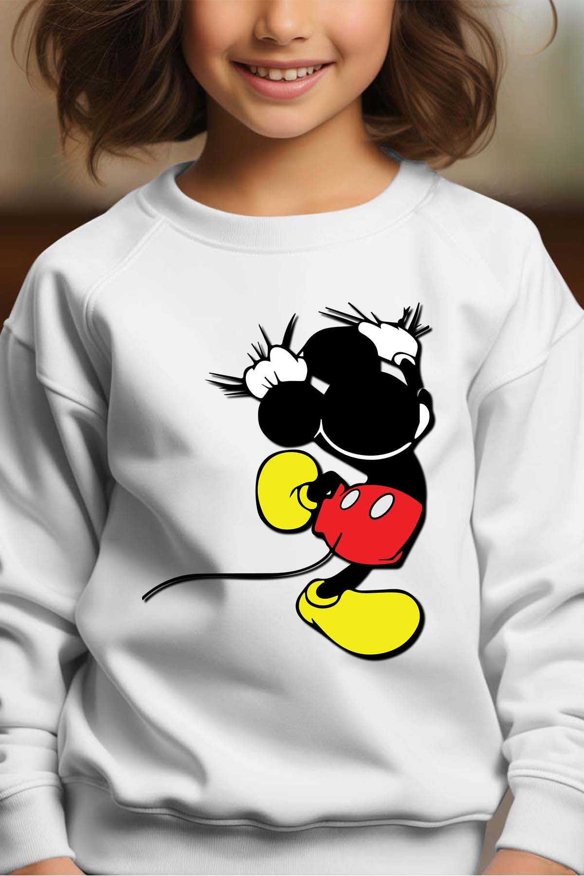 COULEUR:Blanc|Sweat Col Rond Fille | mickey dos Blanc