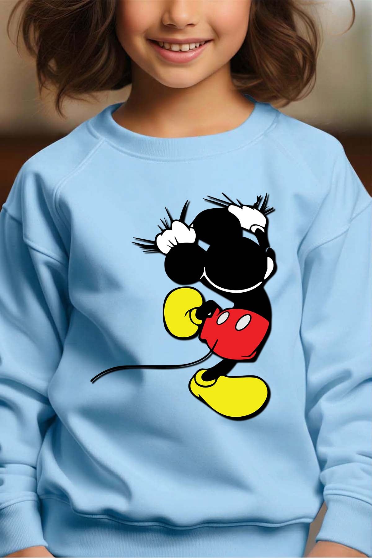COULEUR:Bleu Ciel|Sweat Col Rond Fille | mickey dos Bleu Ciel