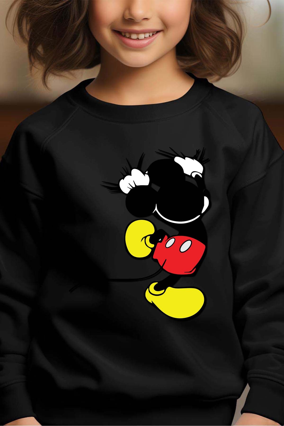 COULEUR:Noir|Sweat Col Rond Fille | mickey dos Noir