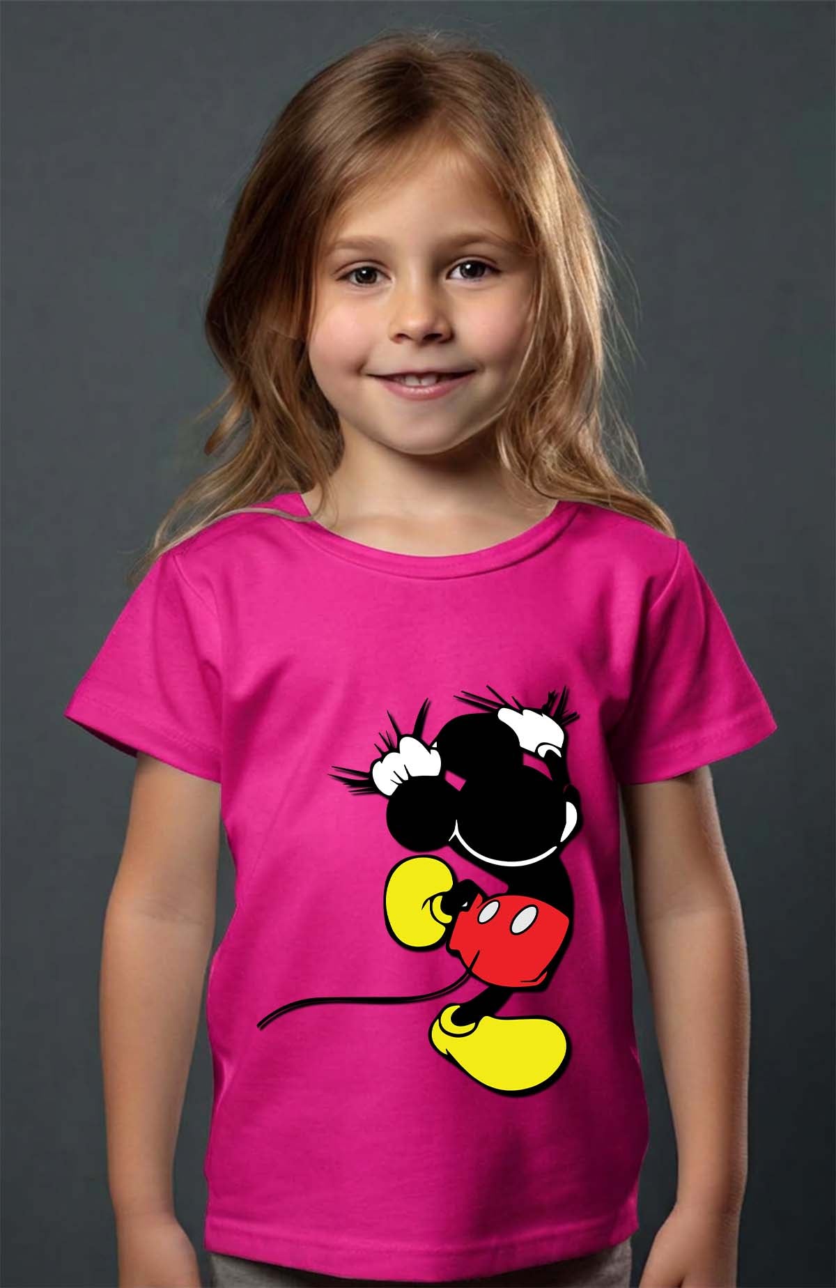 COULEUR:Fuchsia|T-shirt Fille | mickey dos Fuchsia