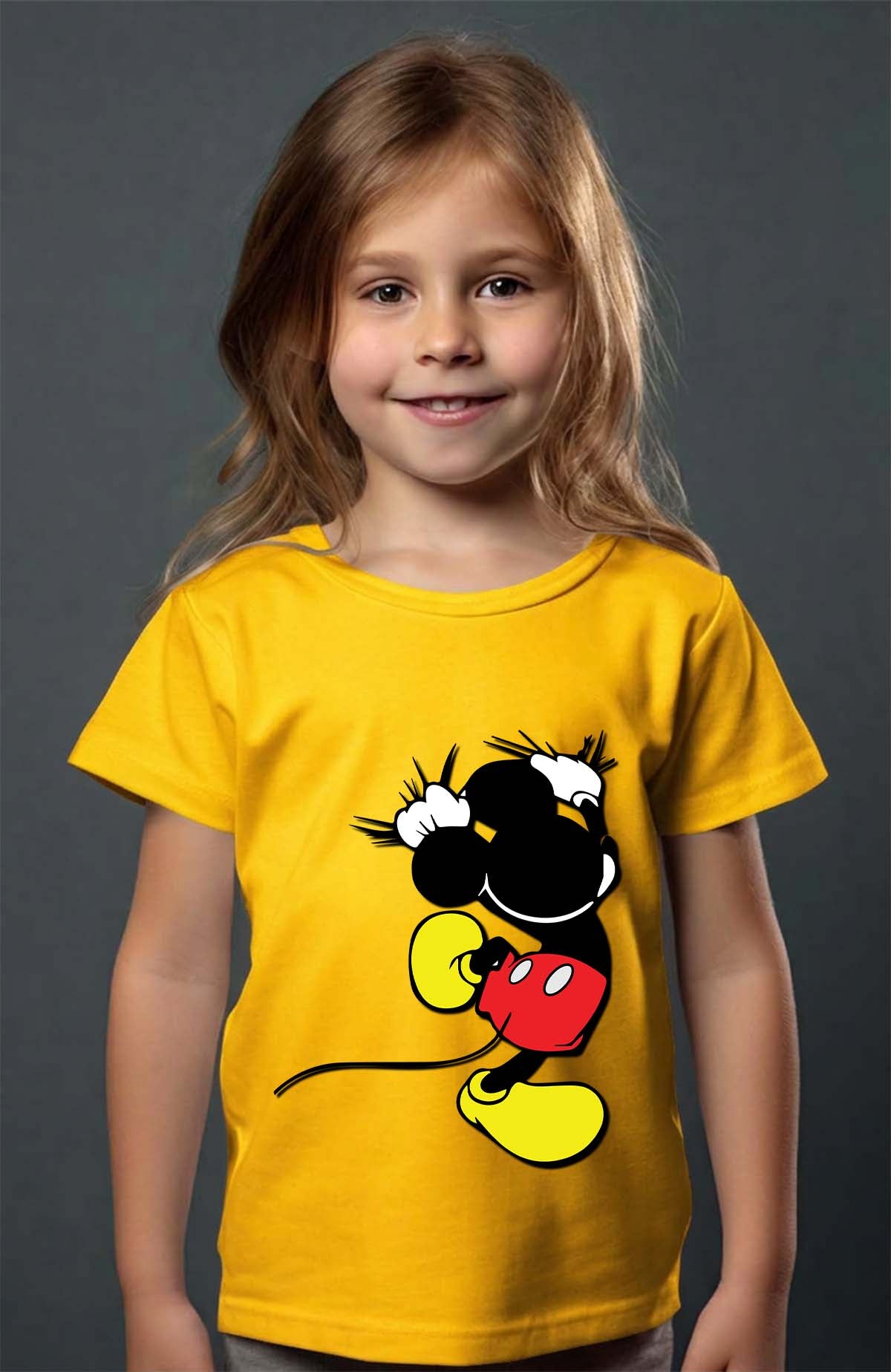 COULEUR:Jaune|T-shirt Fille | mickey dos Jaune