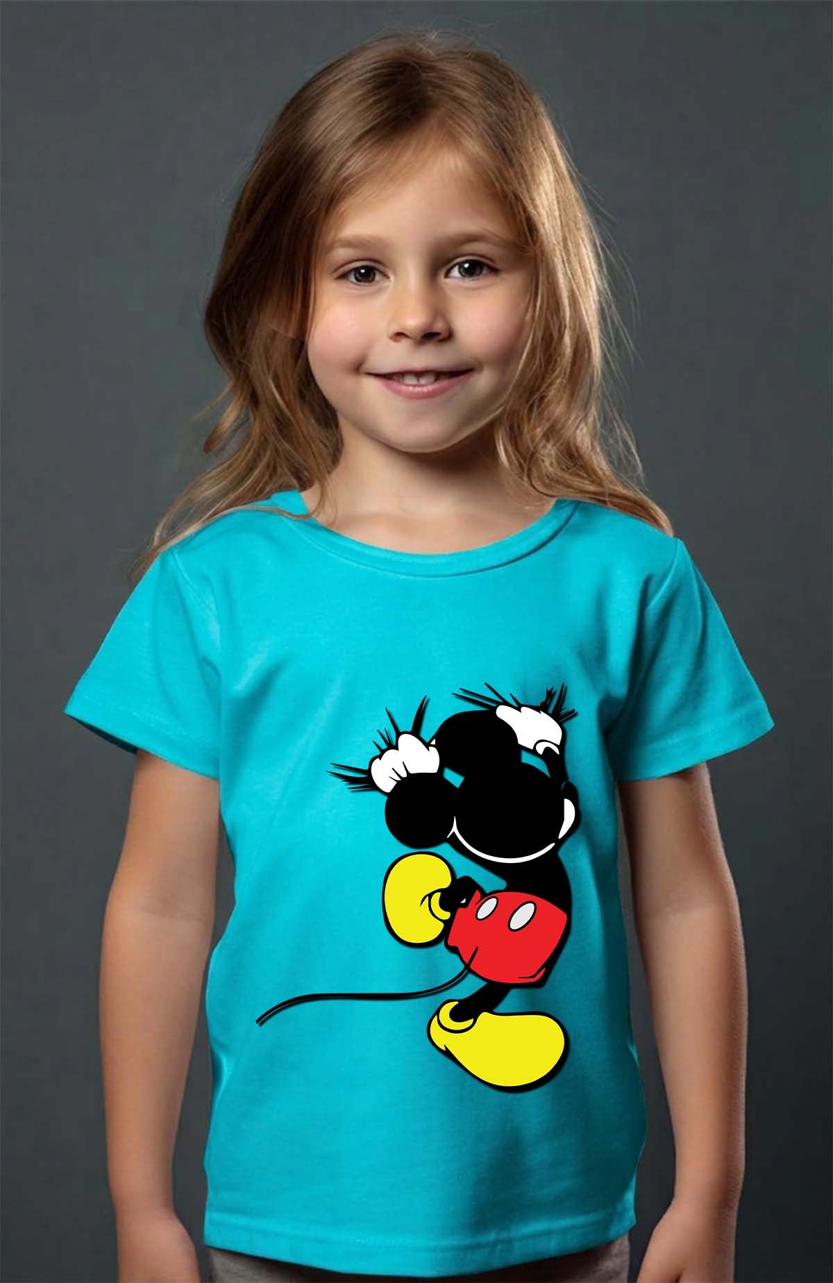 COULEUR:Turquoise|T-shirt Fille | mickey dos Turquoise
