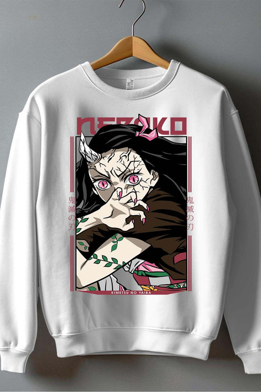 COULEUR:Blanc|Sweat Col Rond Homme | nezuko demonio Blanc