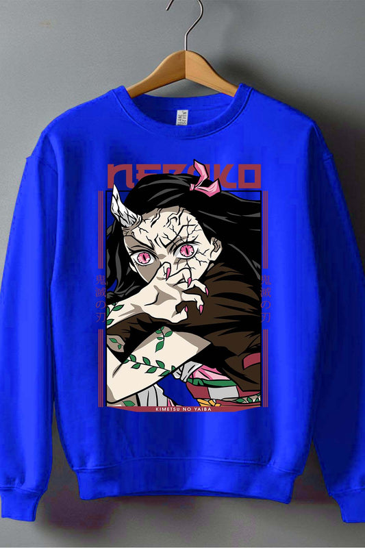 COULEUR:Bleu Roi|Sweat Col Rond Homme | nezuko demonio Bleu Roi