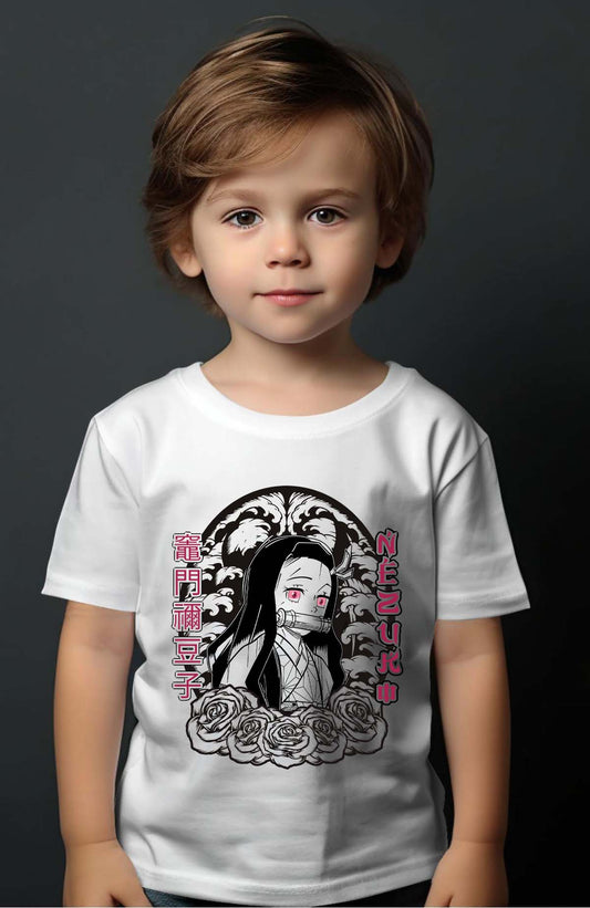 COULEUR:Blanc|T-shirt Garçon | nezuko flores 01A Blanc