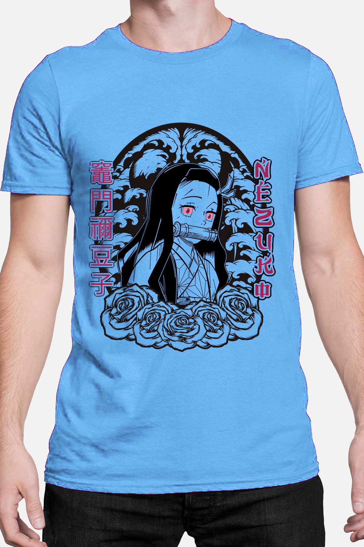 COULEUR:Bleu Ciel|T-shirt Homme | nezuko flores 01A Bleu Ciel