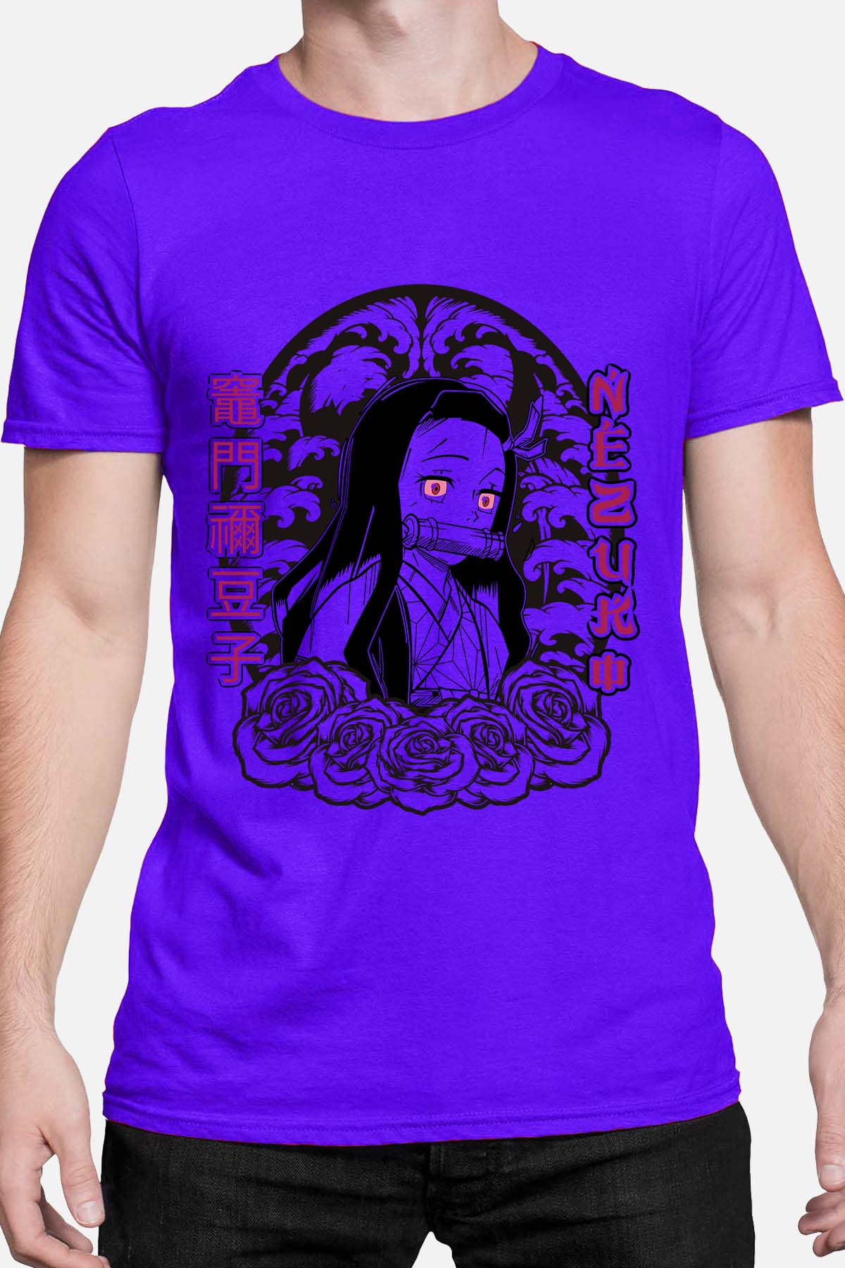 COULEUR:Bleu Roi|T-shirt Homme | nezuko flores 01A Bleu Roi