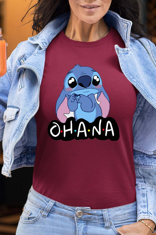COULEUR:Bordeaux|T-shirt Femme | ohana stitch triste Bordeaux