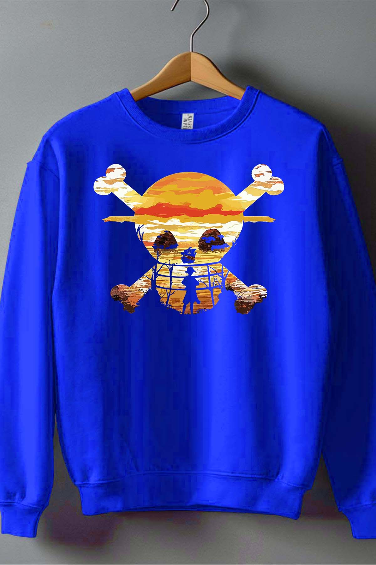 COULEUR:Bleu Roi|Sweat Col Rond Garçon | one piec horizon tee noir Bleu Roi