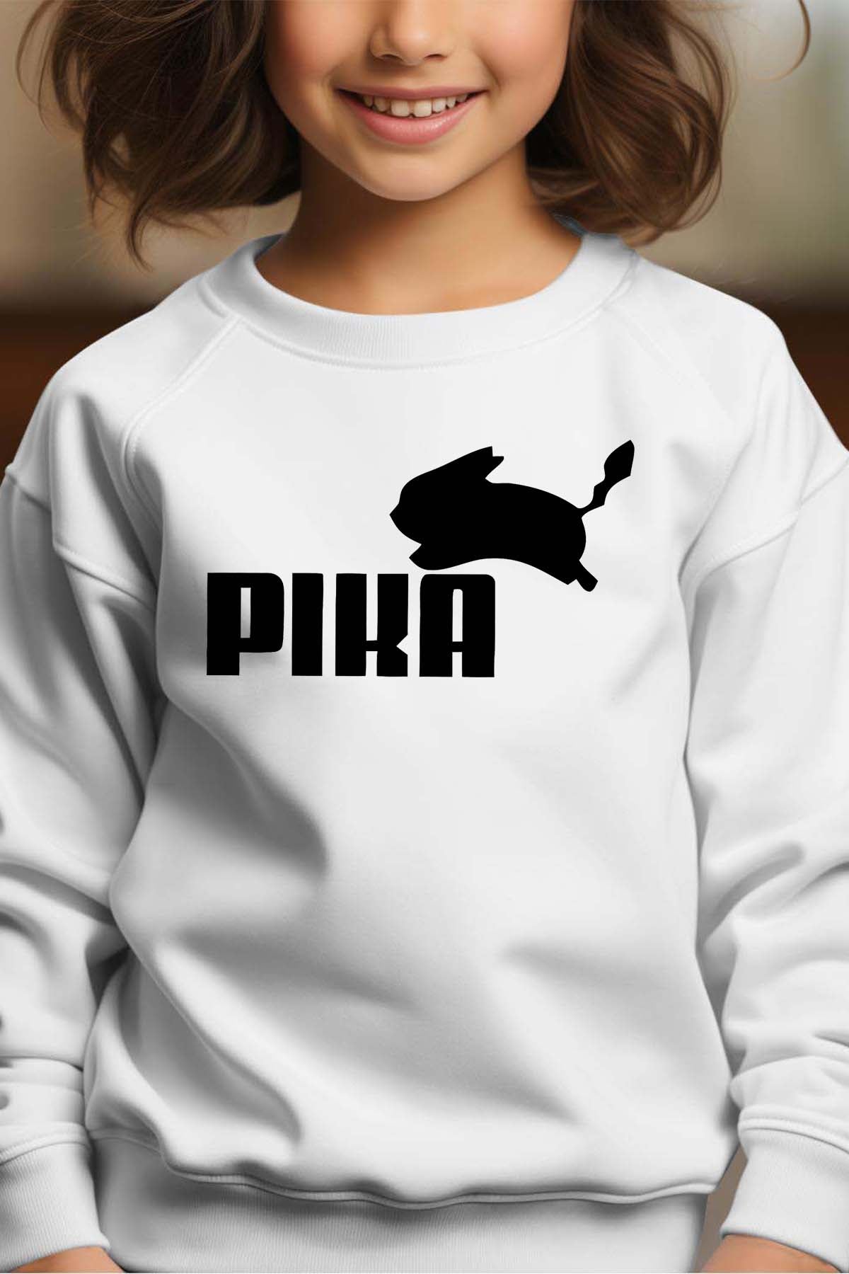 COULEUR:Blanc|Sweat Col Rond Fille | pika Blanc