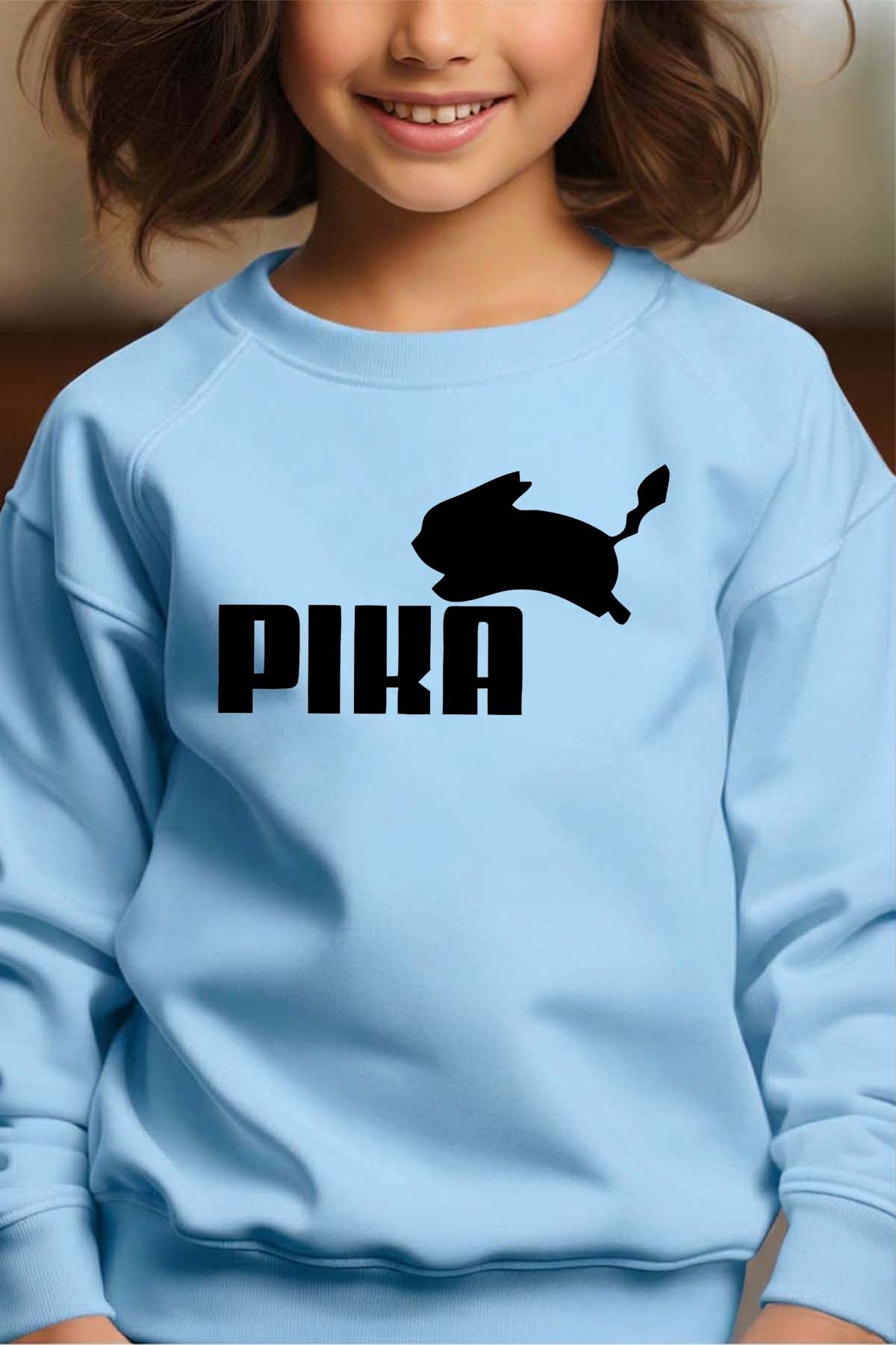 COULEUR:Bleu Ciel|Sweat Col Rond Fille | pika Bleu Ciel