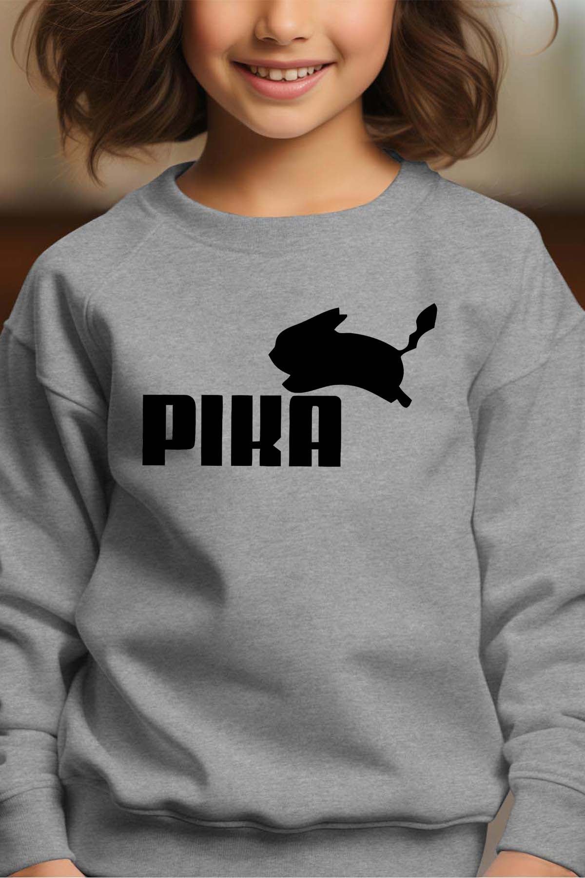 COULEUR:Gris|Sweat Col Rond Fille | pika Gris
