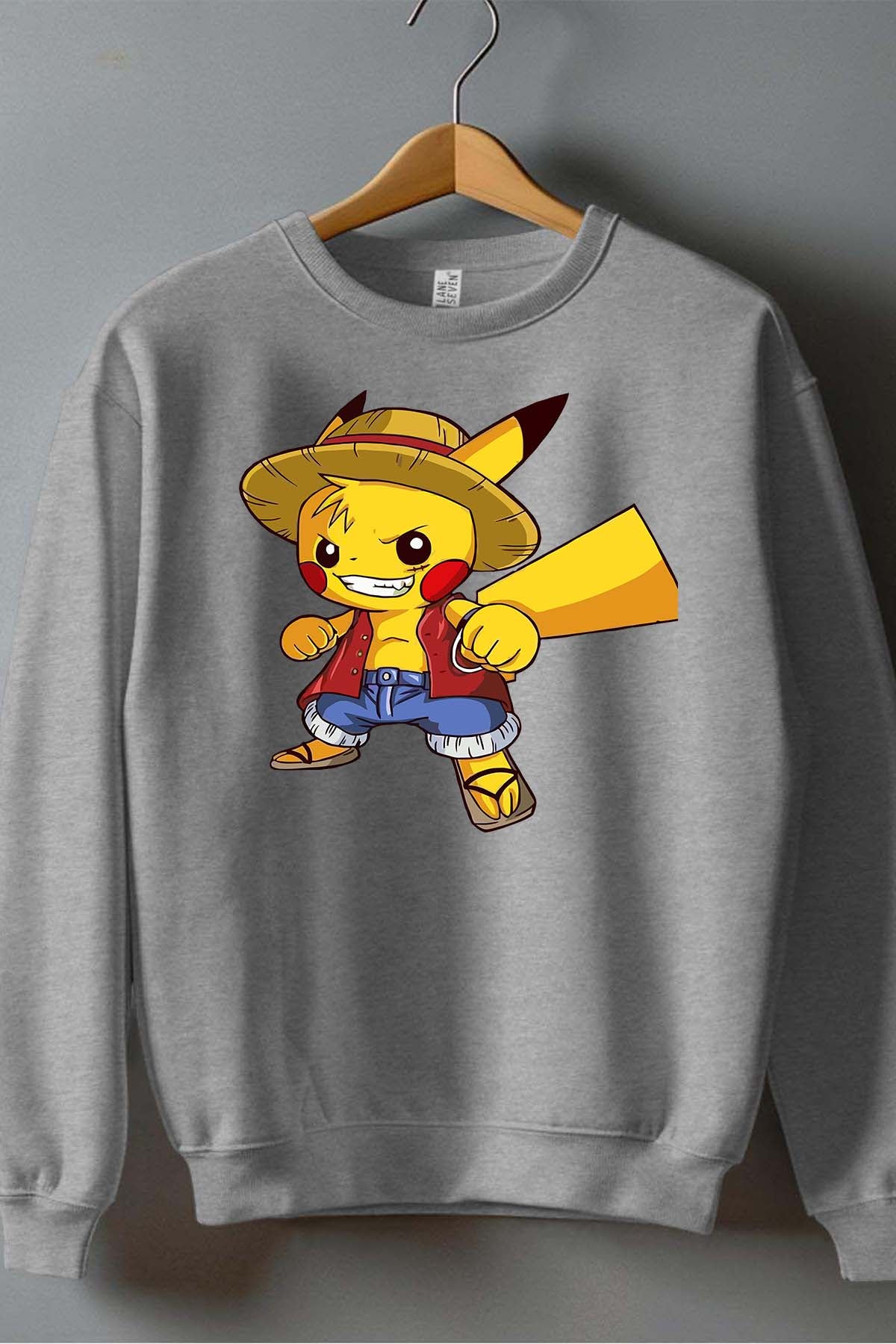 COULEUR:Gris|Sweat Col Rond Garçon | pika one piece Gris