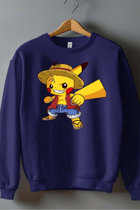 COULEUR:Marine|Sweat Col Rond Garçon | pika one piece Marine