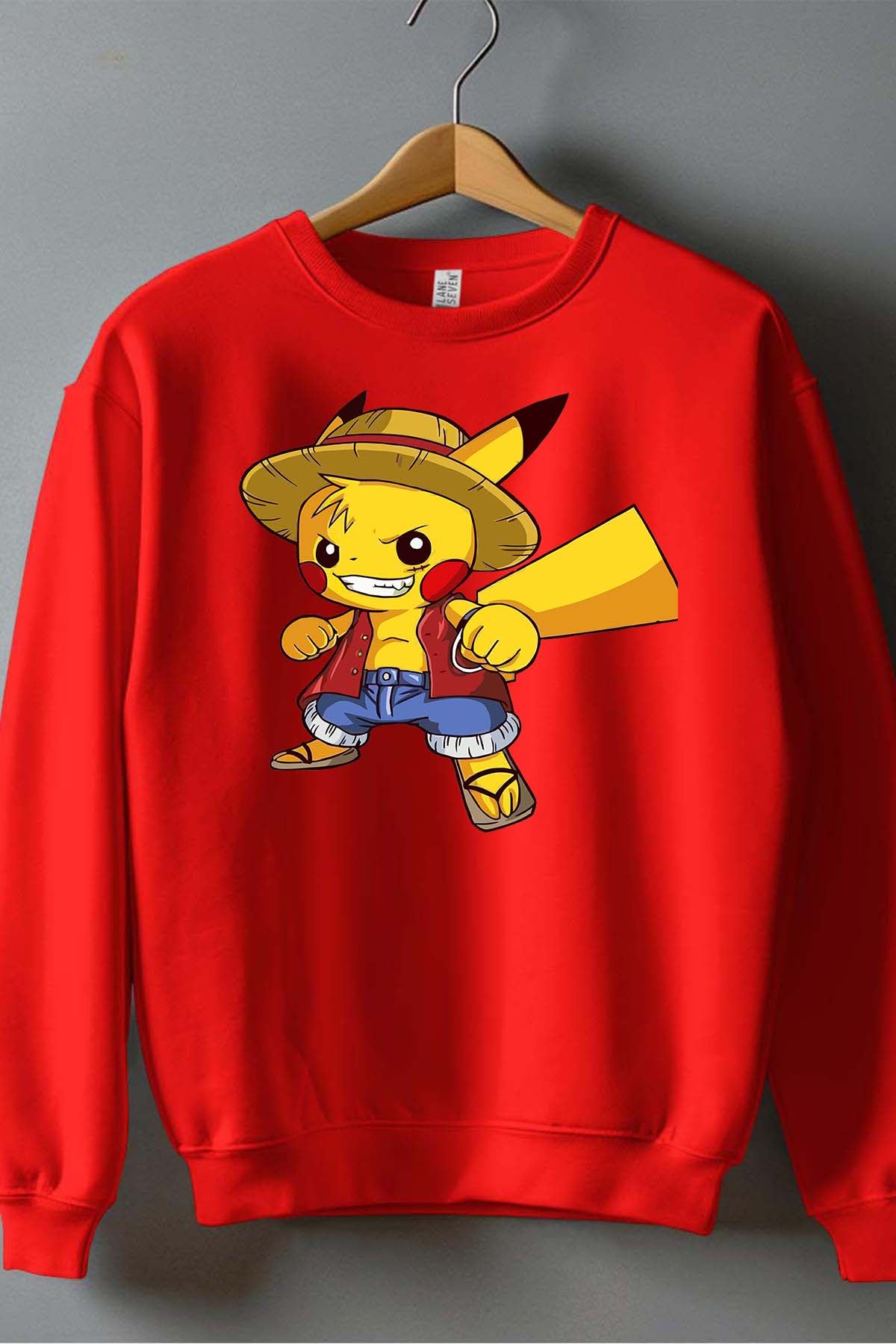 COULEUR:Rouge|Sweat Col Rond Garçon | pika one piece Rouge