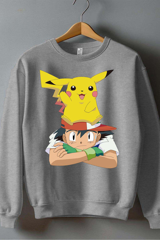 COULEUR:Gris|Sweat Col Rond Garçon | pika sur sacha Gris