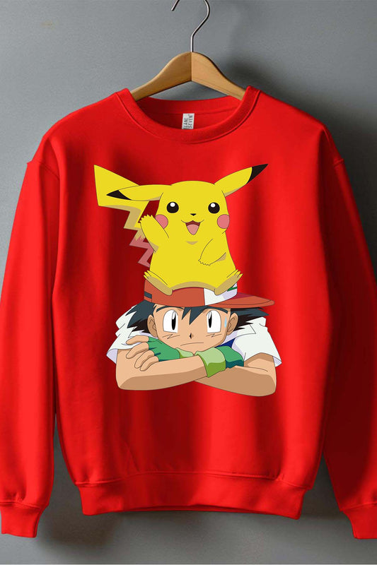 COULEUR:Rouge|Sweat Col Rond Garçon | pika sur sacha Rouge