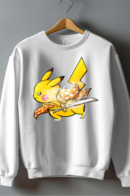 COULEUR:Blanc|Sweat Col Rond Homme | pika warrior Blanc