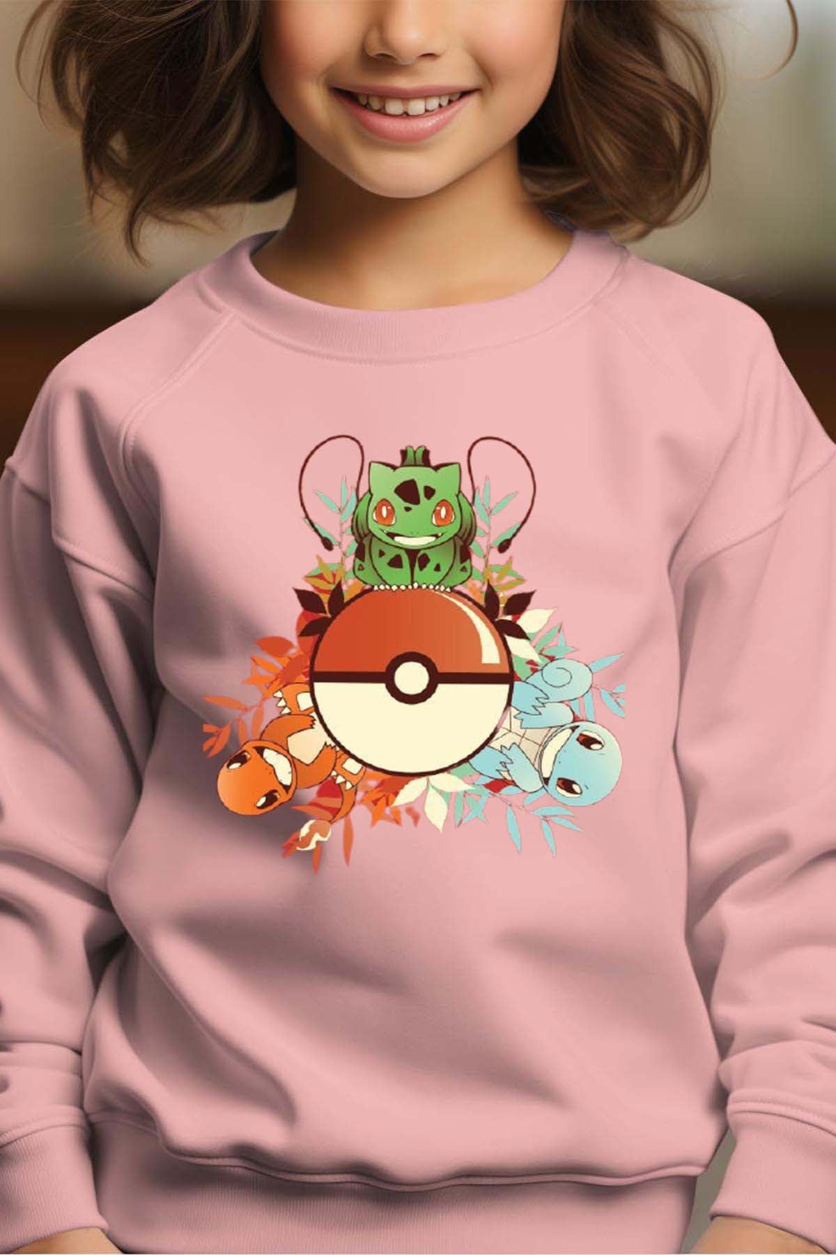 COULEUR:Rose|Sweat Col Rond Fille | poke 3perso Rose