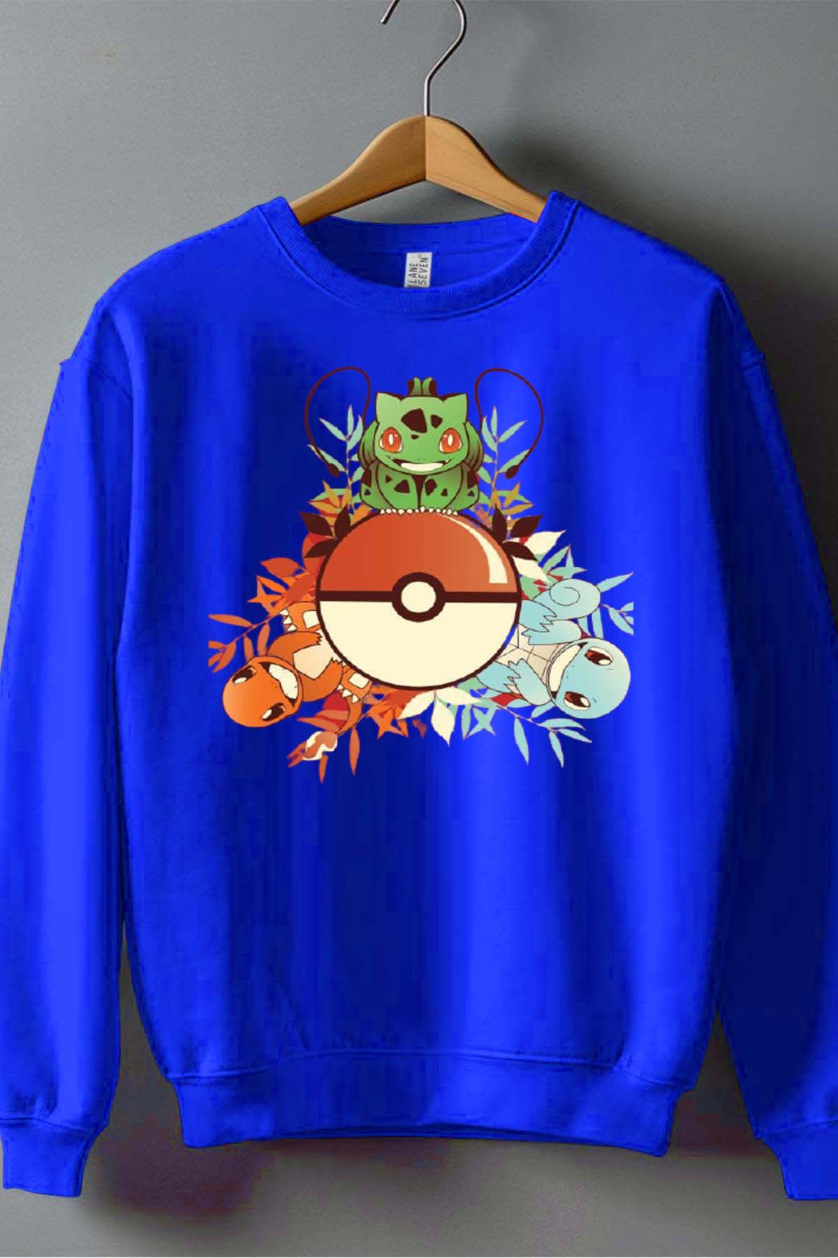 COULEUR:Bleu Roi|Sweat Col Rond Garçon | poke 3perso Bleu Roi
