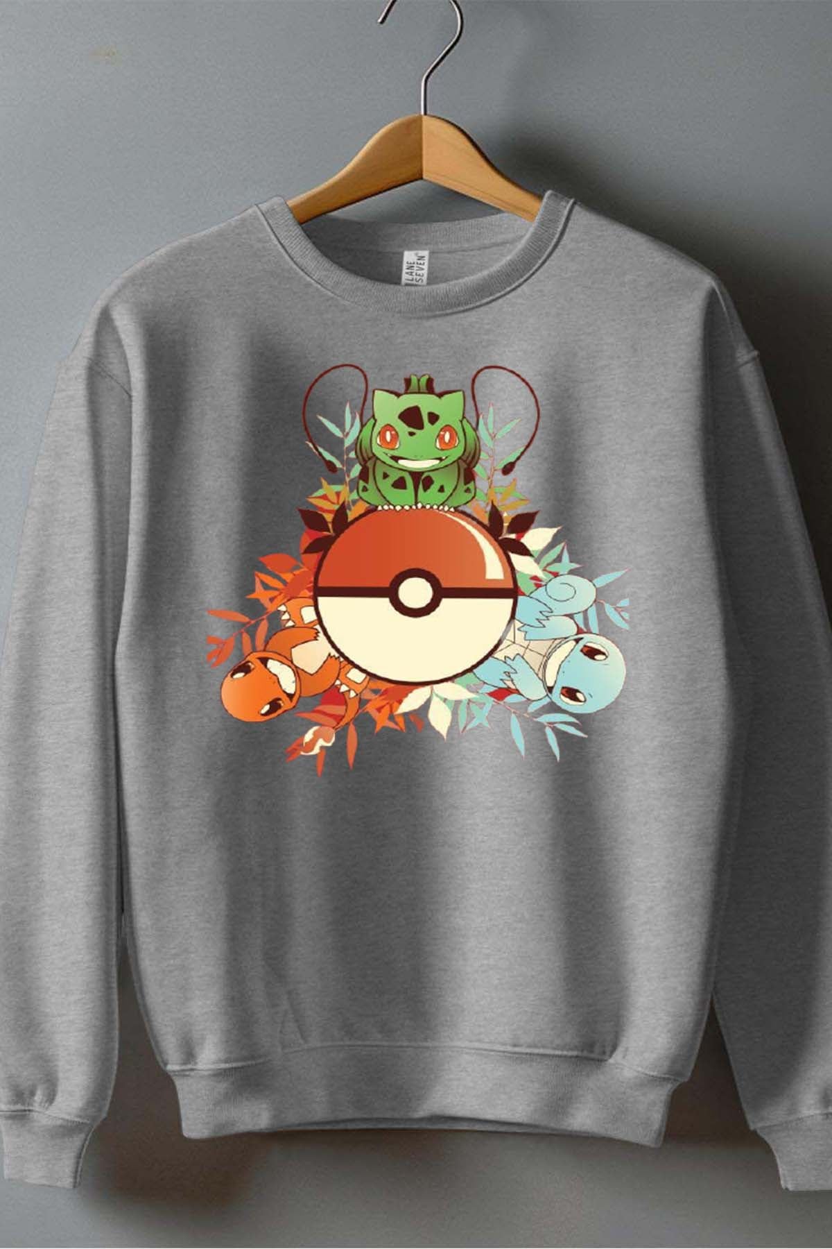 COULEUR:Gris|Sweat Col Rond Garçon | poke 3perso Gris