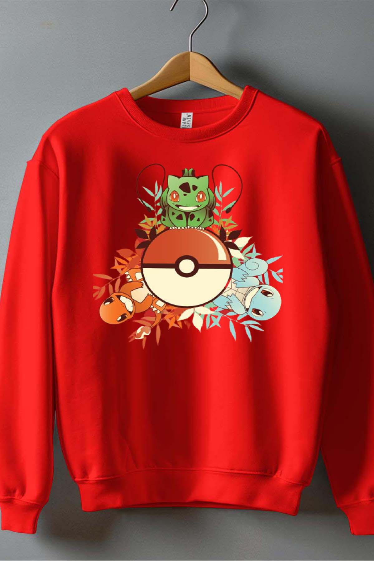 COULEUR:Rouge|Sweat Col Rond Garçon | poke 3perso Rouge