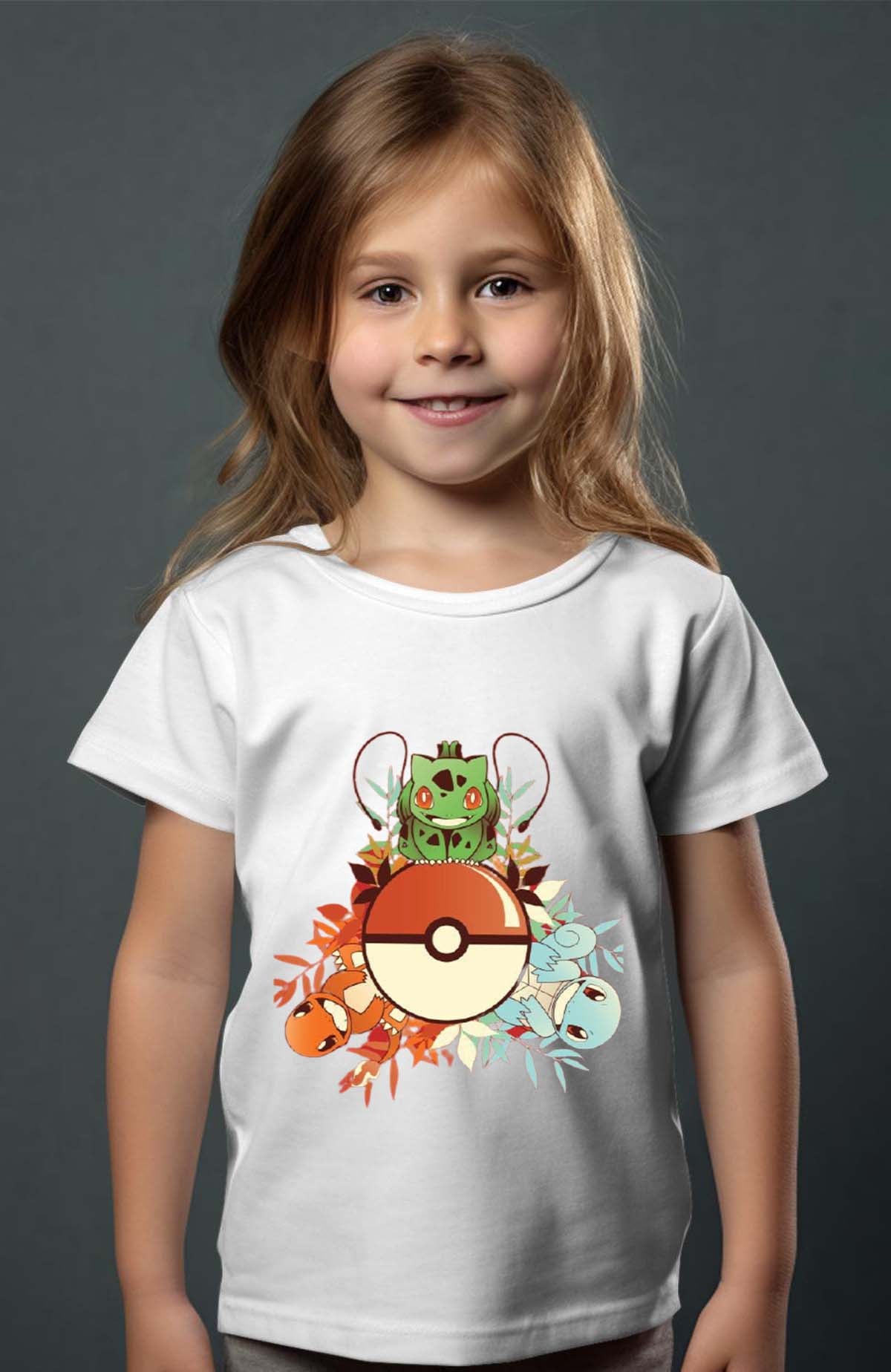 COULEUR:Blanc|T-shirt Fille | poke 3perso Blanc