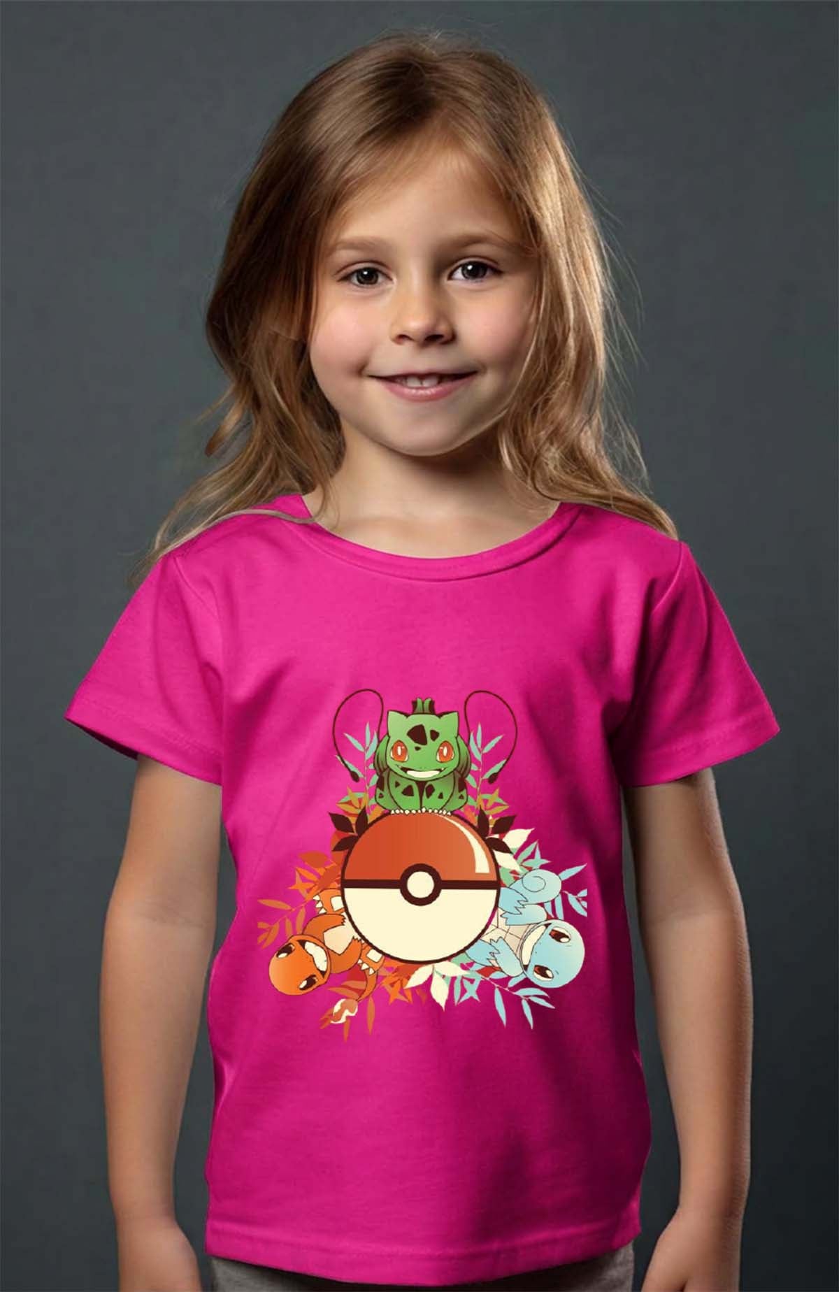 COULEUR:Fuchsia|T-shirt Fille | poke 3perso Fuchsia