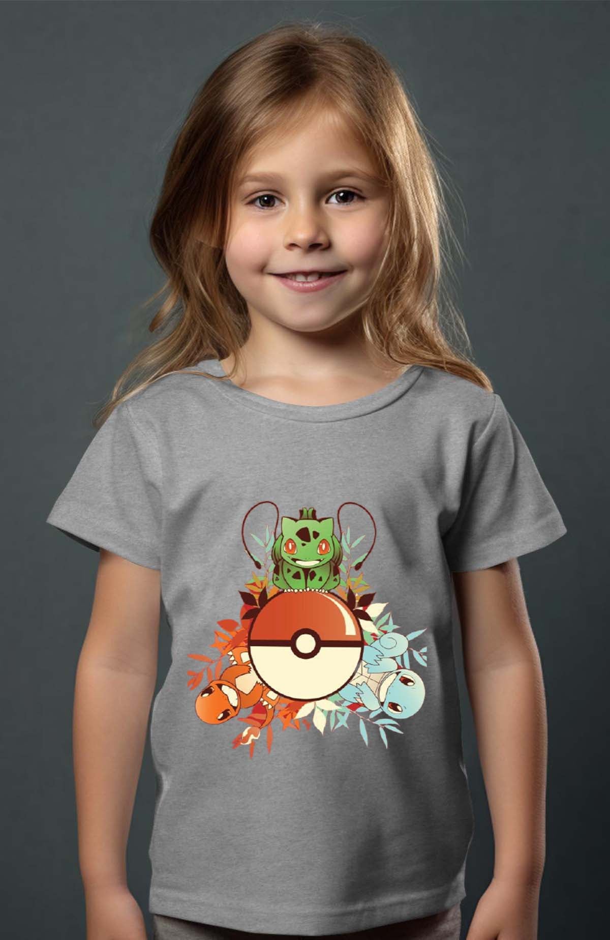 COULEUR:Gris|T-shirt Fille | poke 3perso Gris
