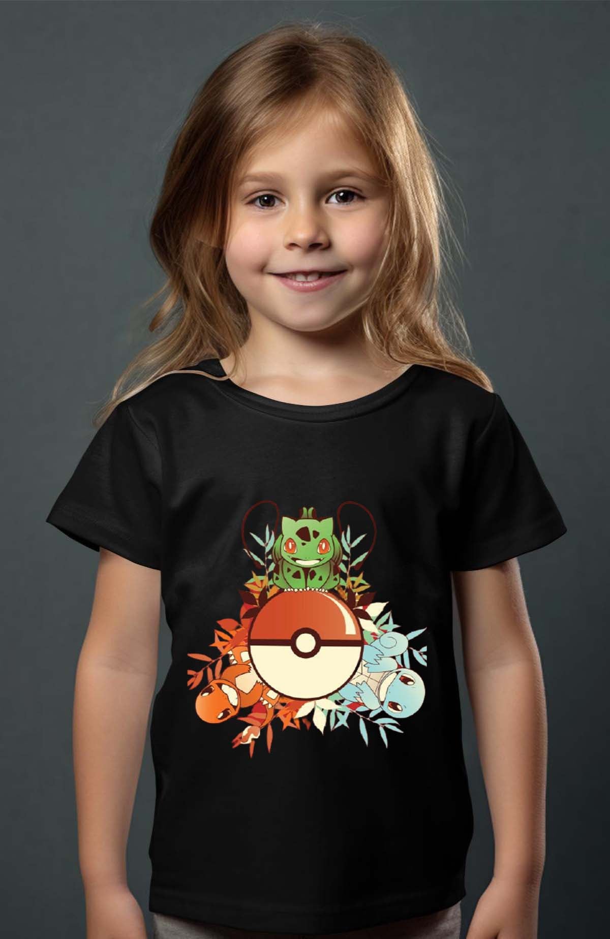 COULEUR:Noir|T-shirt Fille | poke 3perso Noir