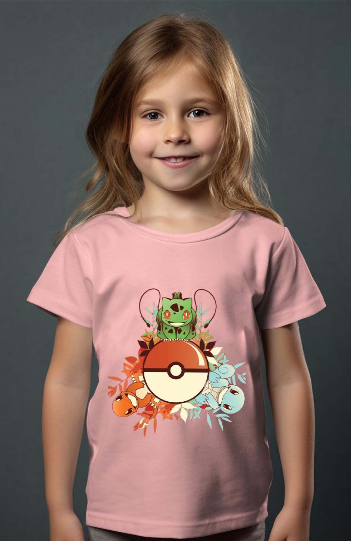 COULEUR:Rose|T-shirt Fille | poke 3perso Rose