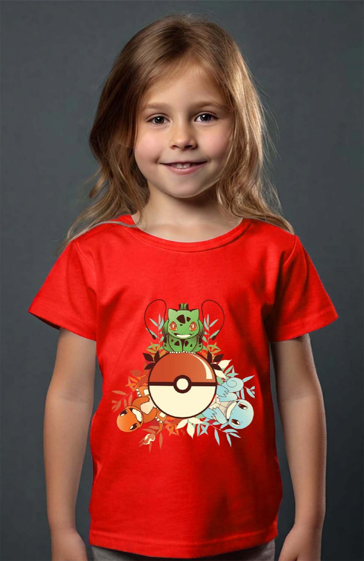 COULEUR:Rouge|T-shirt Fille | poke 3perso Rouge