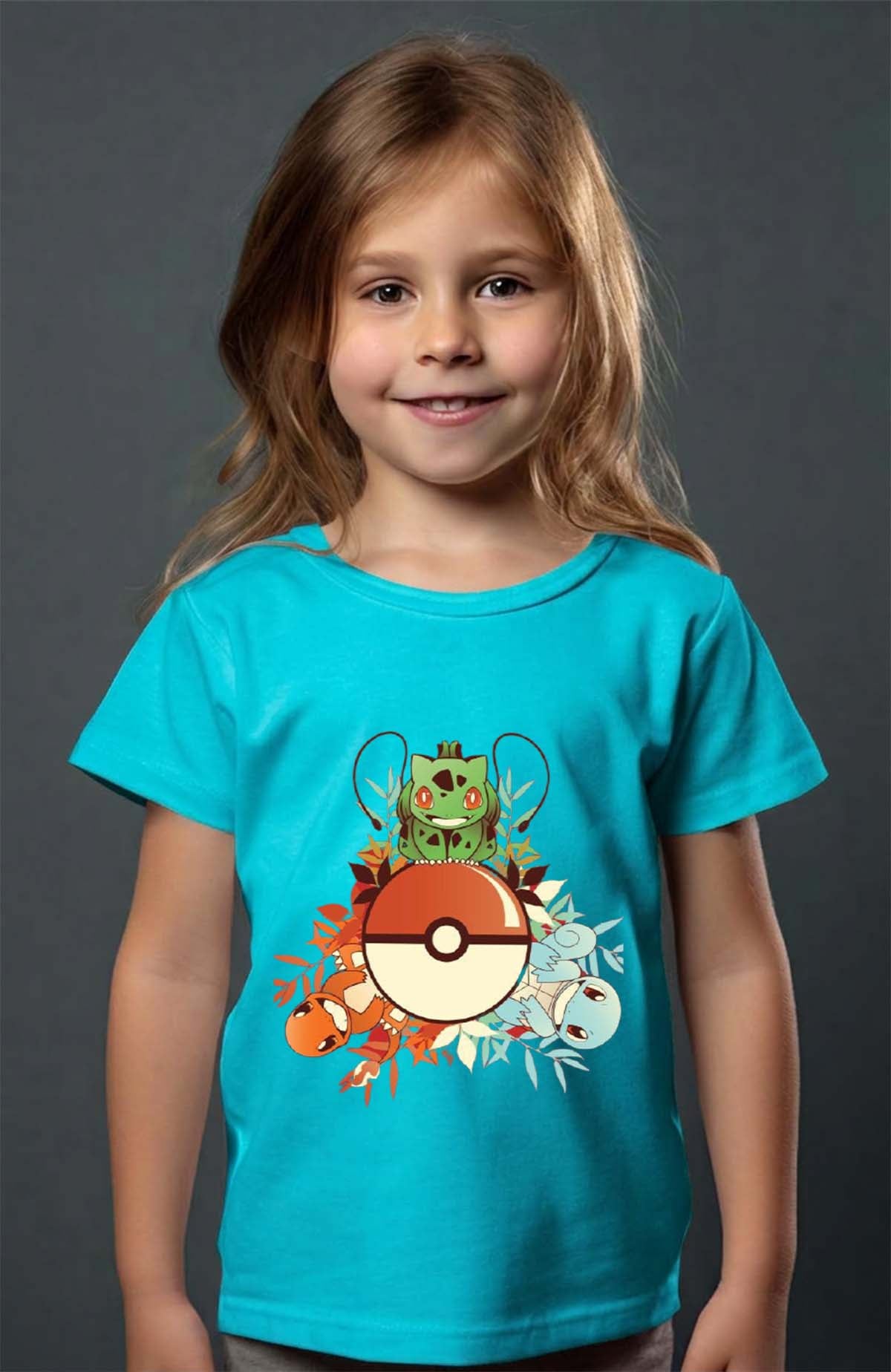 COULEUR:Turquoise|T-shirt Fille | poke 3perso Turquoise
