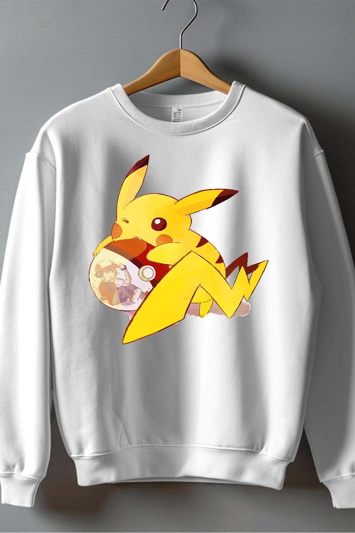 COULEUR:Blanc|Sweat Col Rond Garçon | pokeball sacha pika Blanc
