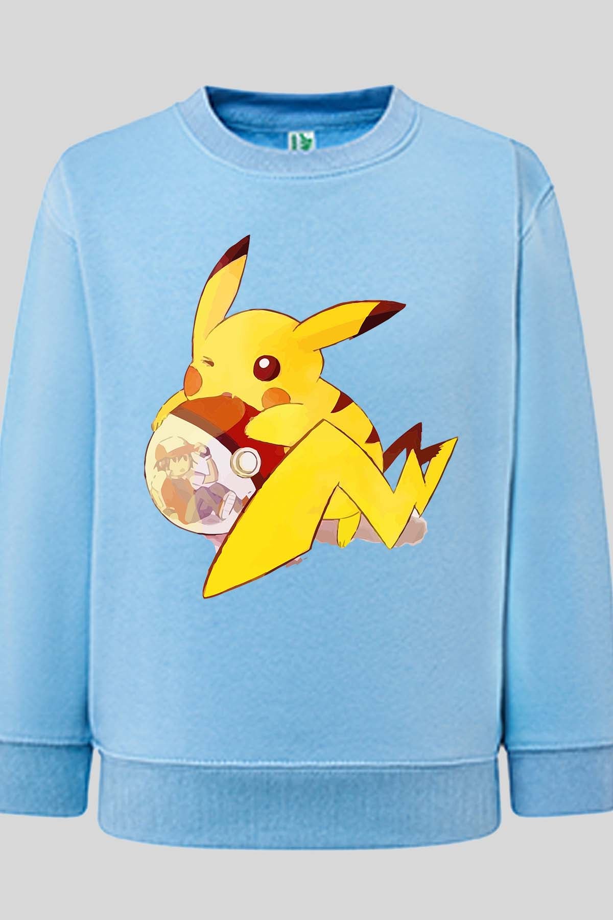 COULEUR:Bleu Ciel|Sweat Col Rond Garçon | pokeball sacha pika Bleu Ciel