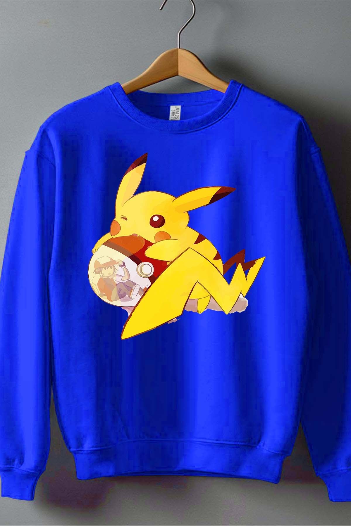 COULEUR:Bleu Roi|Sweat Col Rond Garçon | pokeball sacha pika Bleu Roi