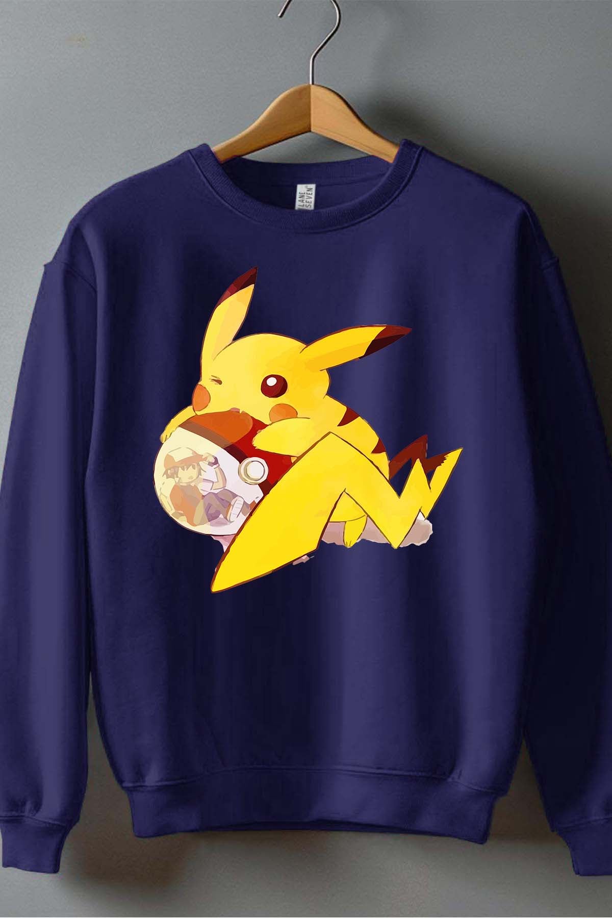 COULEUR:Marine|Sweat Col Rond Garçon | pokeball sacha pika Marine