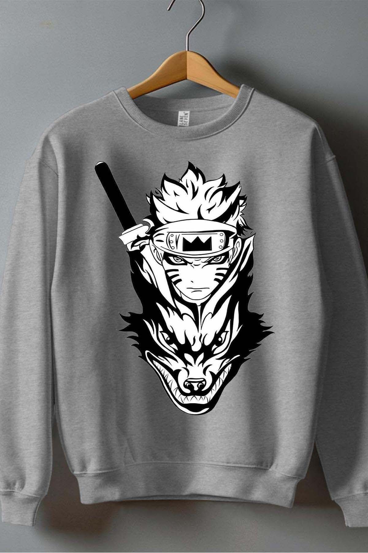 COULEUR:Gris|Sweat Col Rond Garçon | renard naruto Gris